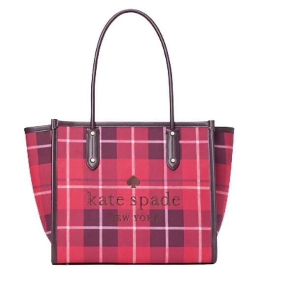 EUC Kate Spade ♠️ Plaid Ella Tote Fall Winter Sold Out Beauty Barbie Vibes - Picture 1 of 10